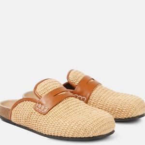 New JW Anderson Tess Leather-Trimmed Raffia Mules Size 8